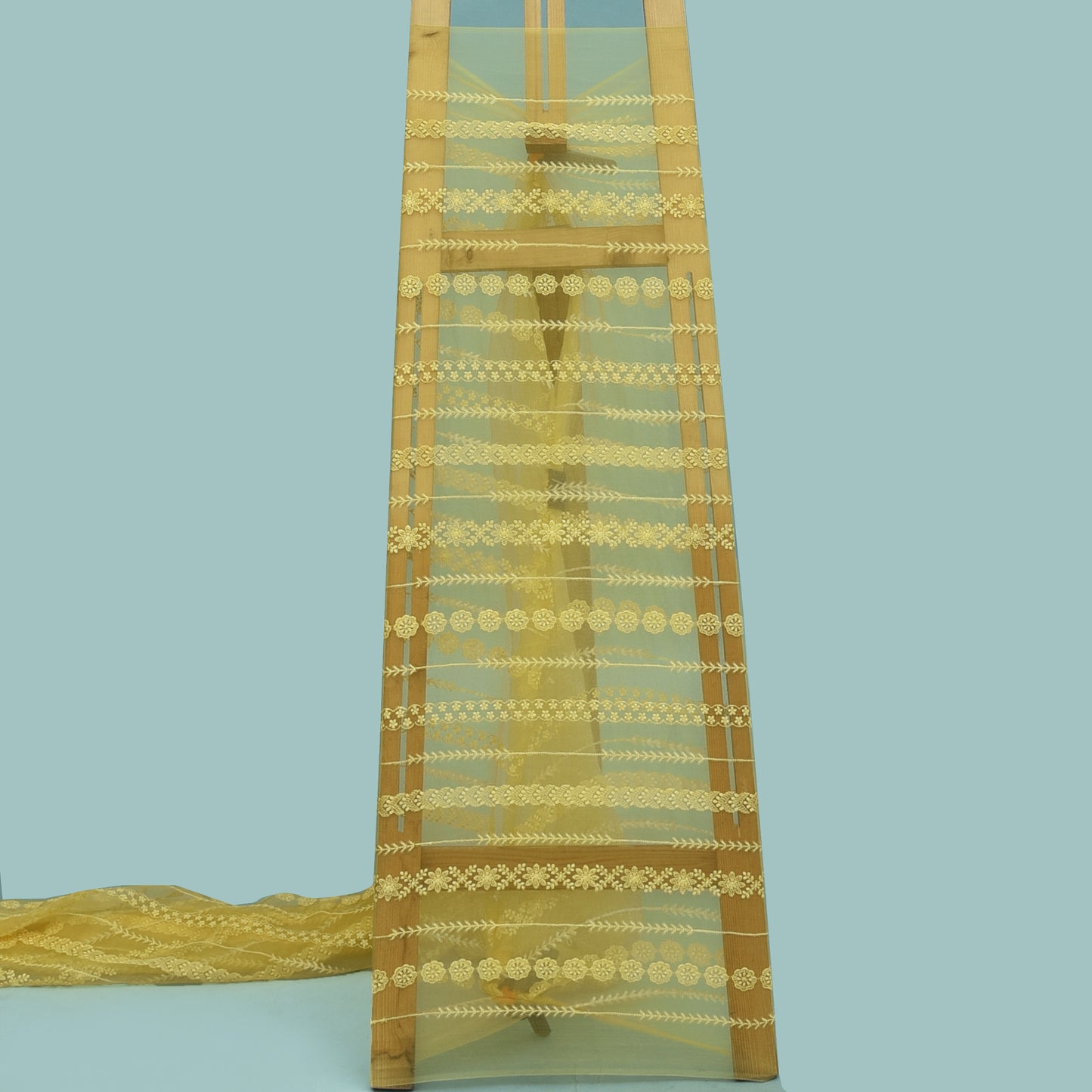 Mustard Color Organza Embroidery Fabric