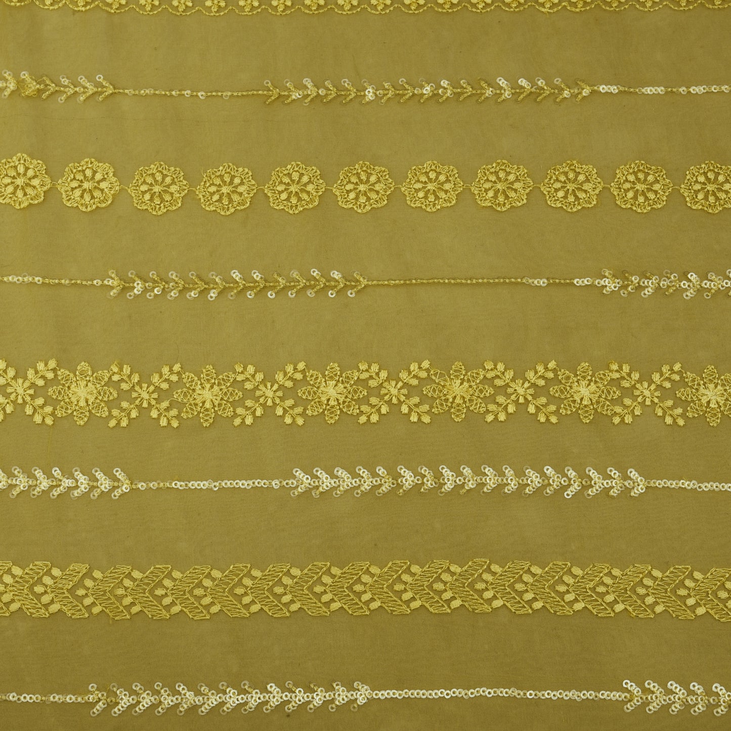 Mustard Color Organza Embroidery Fabric