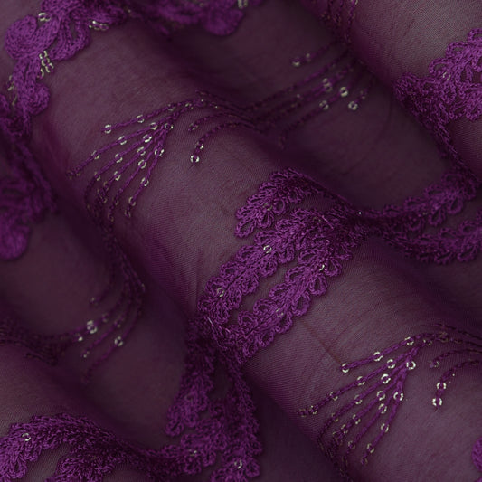 Purple Color Organza Embroidery Fabric