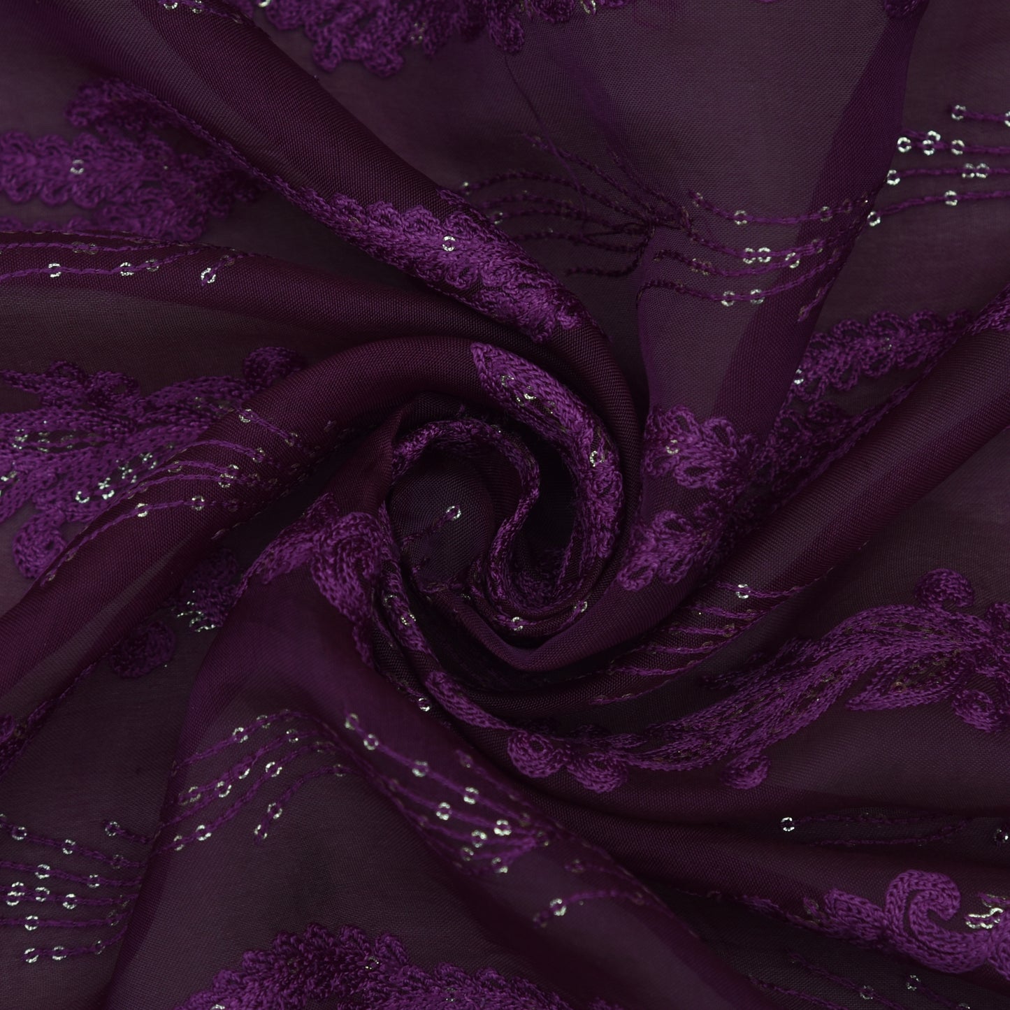 Purple Color Organza Embroidery Fabric