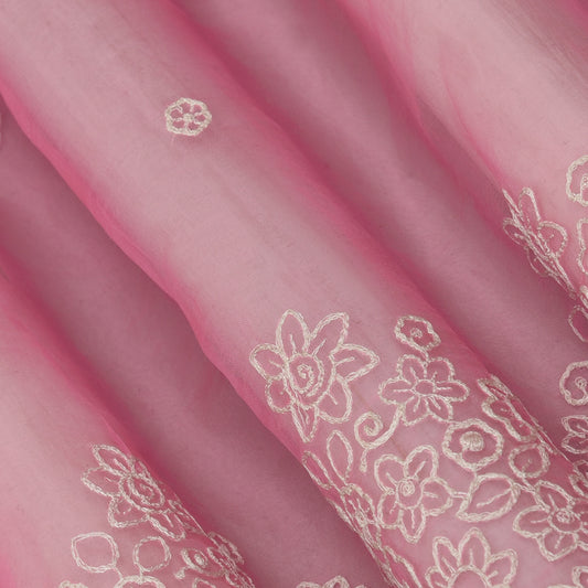 Pink Color Organza Embroidery Fabric