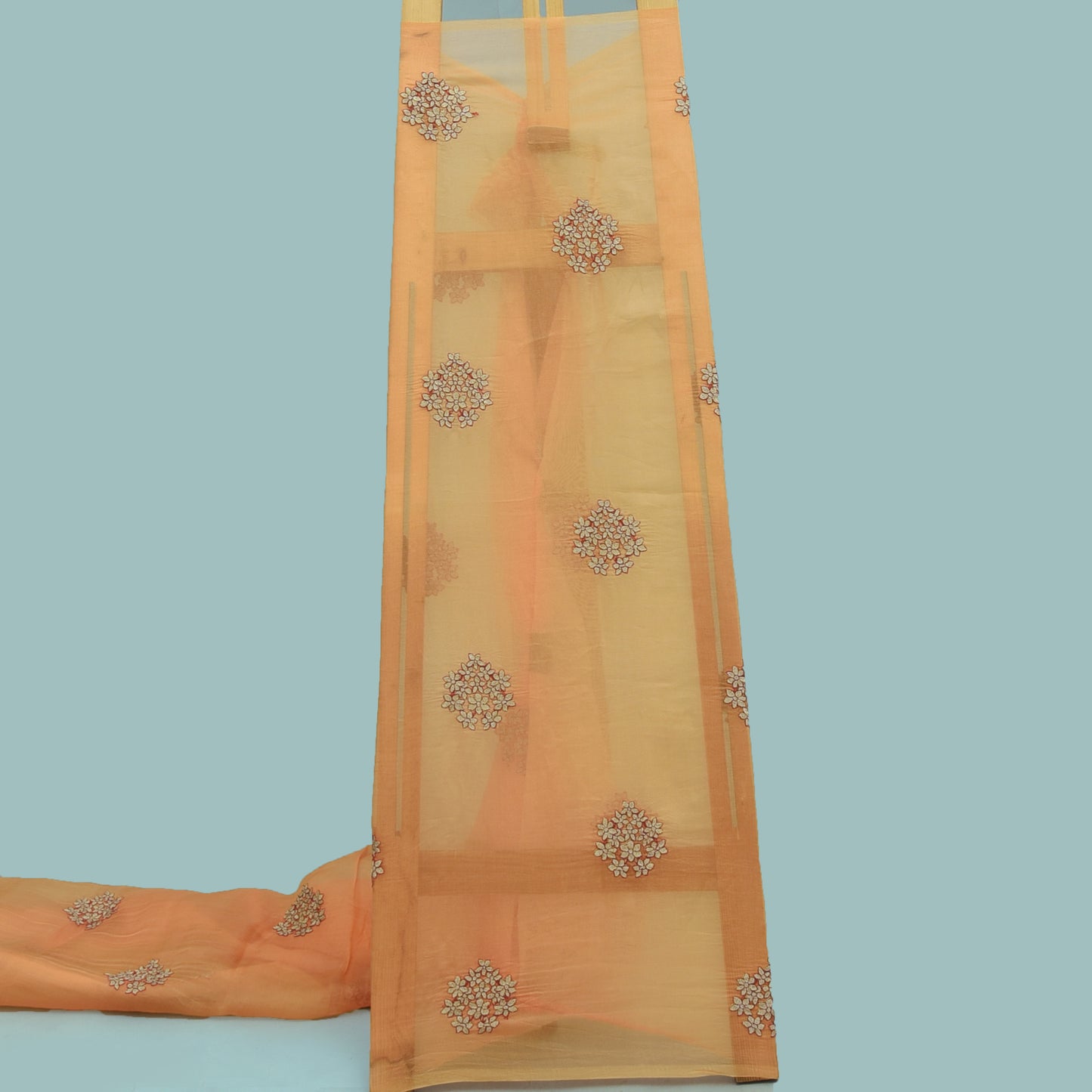 Orange Color Organza Embroidery Fabric