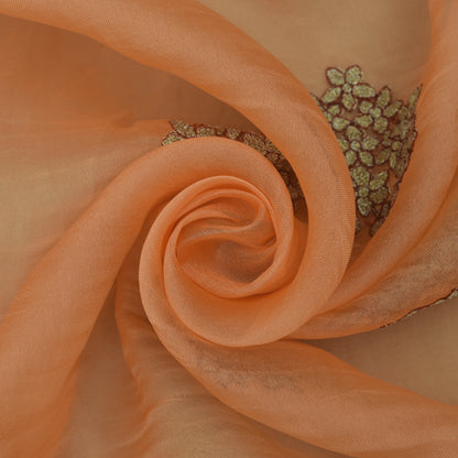 Orange Color Organza Embroidery Fabric