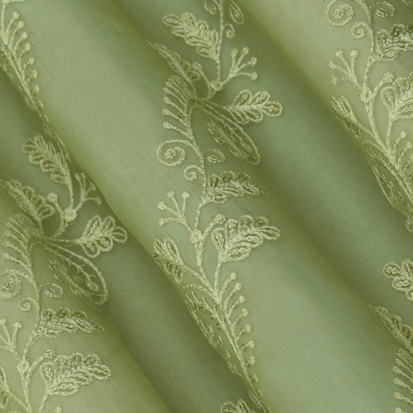 Pista Green Color Organza Embroidery Fabric