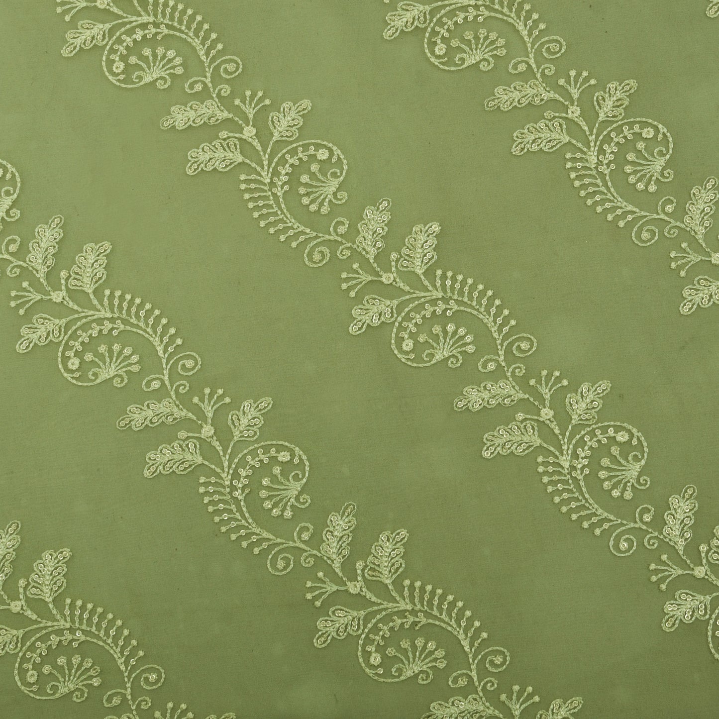 Pista Green Color Organza Embroidery Fabric