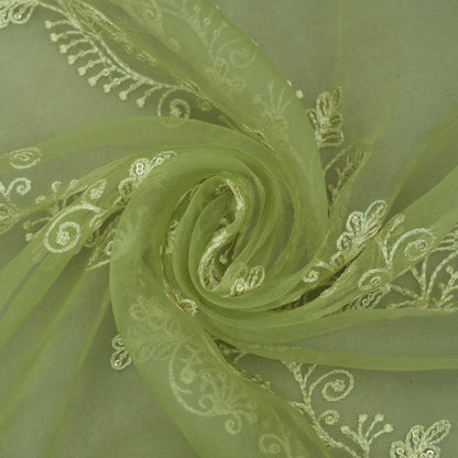 Pista Green Color Organza Embroidery Fabric