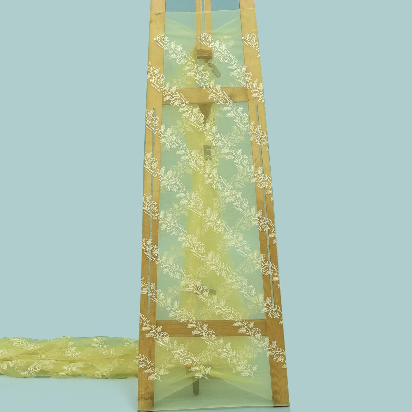 Butter Yellow Color Organza Embroidery Fabric