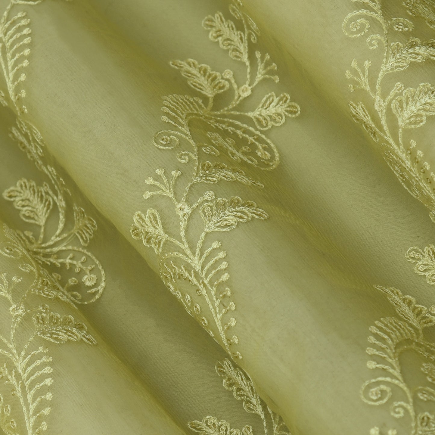 Butter Yellow Color Organza Embroidery Fabric