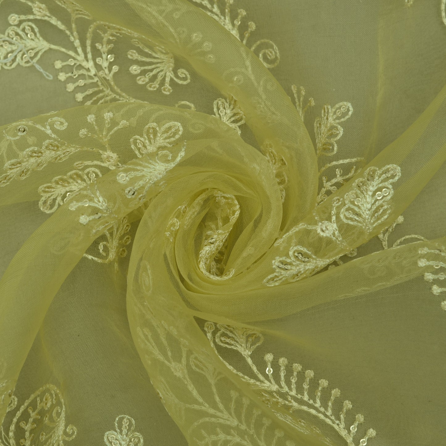 Butter Yellow Color Organza Embroidery Fabric