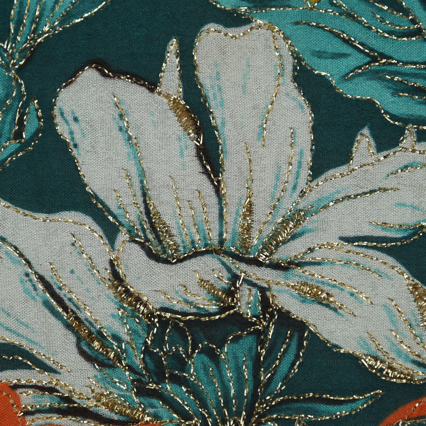 Multicolor Chinon Position Print Embroidery Fabric