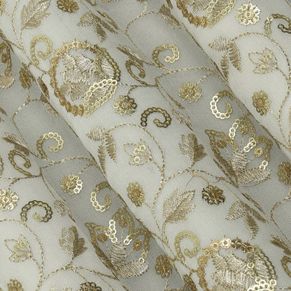White Color Sequins Georgette Embroidery Fabric