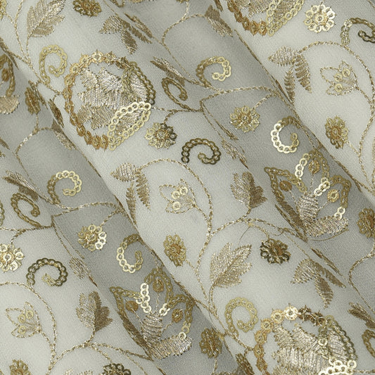 White Color Sequins Georgette Embroidery Fabric