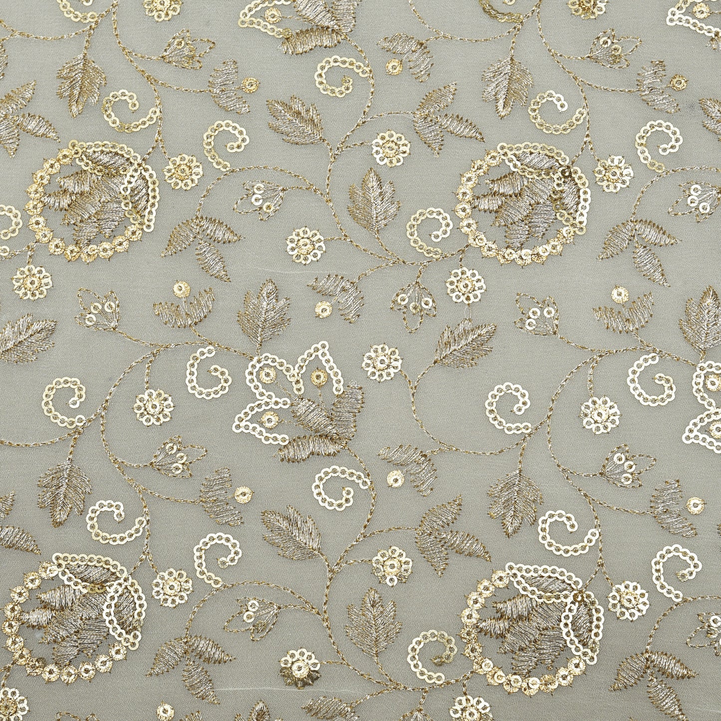 White Color Sequins Georgette Embroidery Fabric