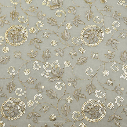 White Color Sequins Georgette Embroidery Fabric