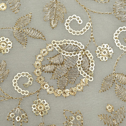 White Color Sequins Georgette Embroidery Fabric