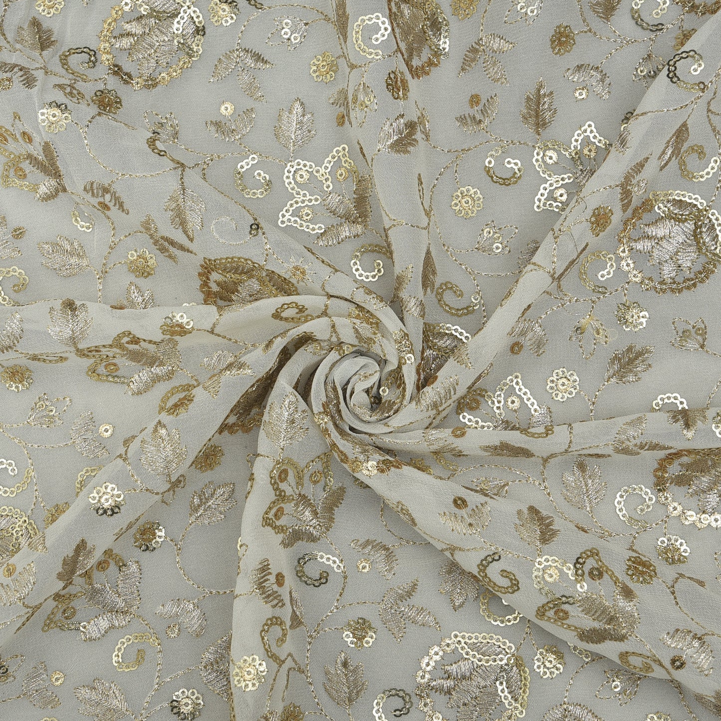 White Color Sequins Georgette Embroidery Fabric