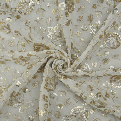 White Color Sequins Georgette Embroidery Fabric