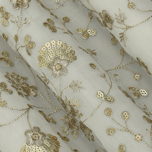 White Color Sequins Georgette Embroidery Fabric
