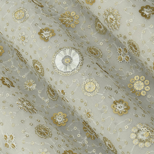 White Color Sequins Georgette Embroidery Fabric