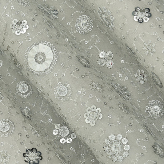White Color Sequins Georgette Embroidery Fabric