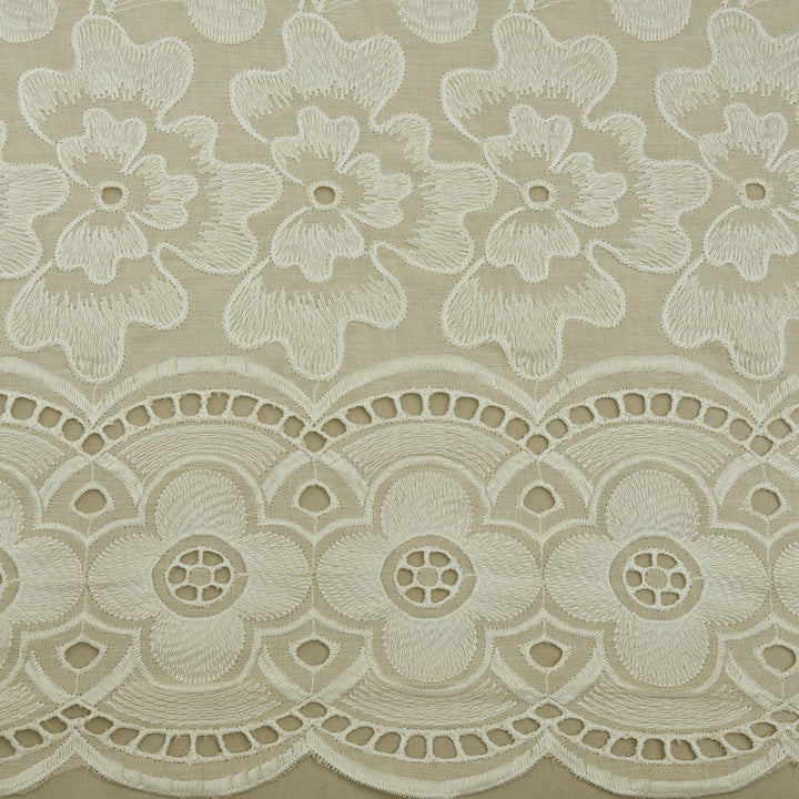 Cream Color Cotton Chikan Embroidery Fabric (Cut Pieces 2Mtr)