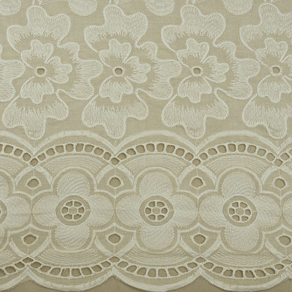 Cream Color Cotton Chikan Embroidery Fabric (Cut Pieces 2Mtr)
