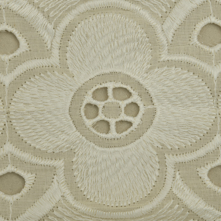 Cream Color Cotton Chikan Embroidery Fabric (Cut Pieces 2Mtr)