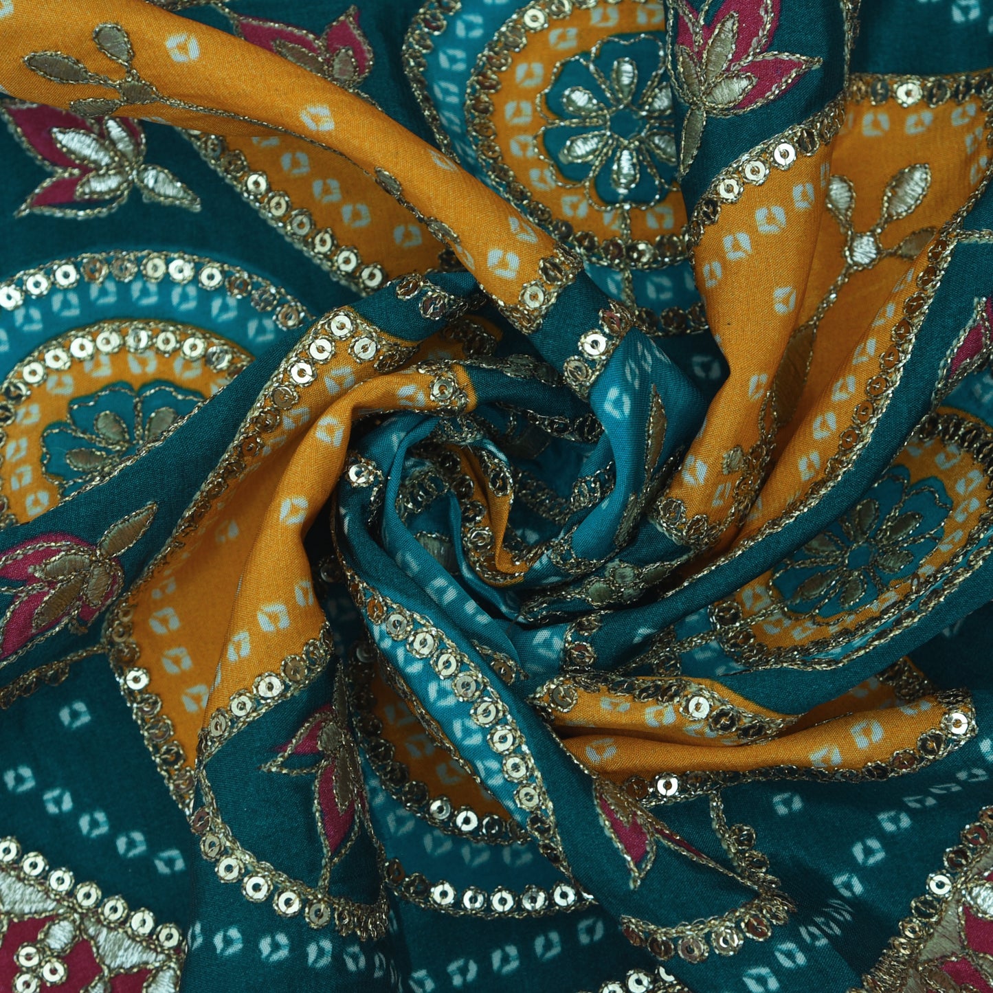 Crepe Position Print Embroidery Fabric
