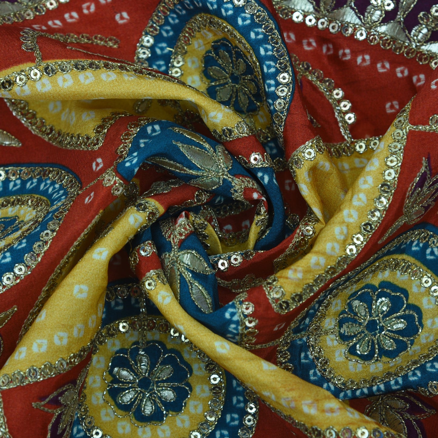 Crepe Position Print Embroidery Fabric