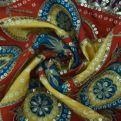 Crepe Position Print Embroidery Fabric