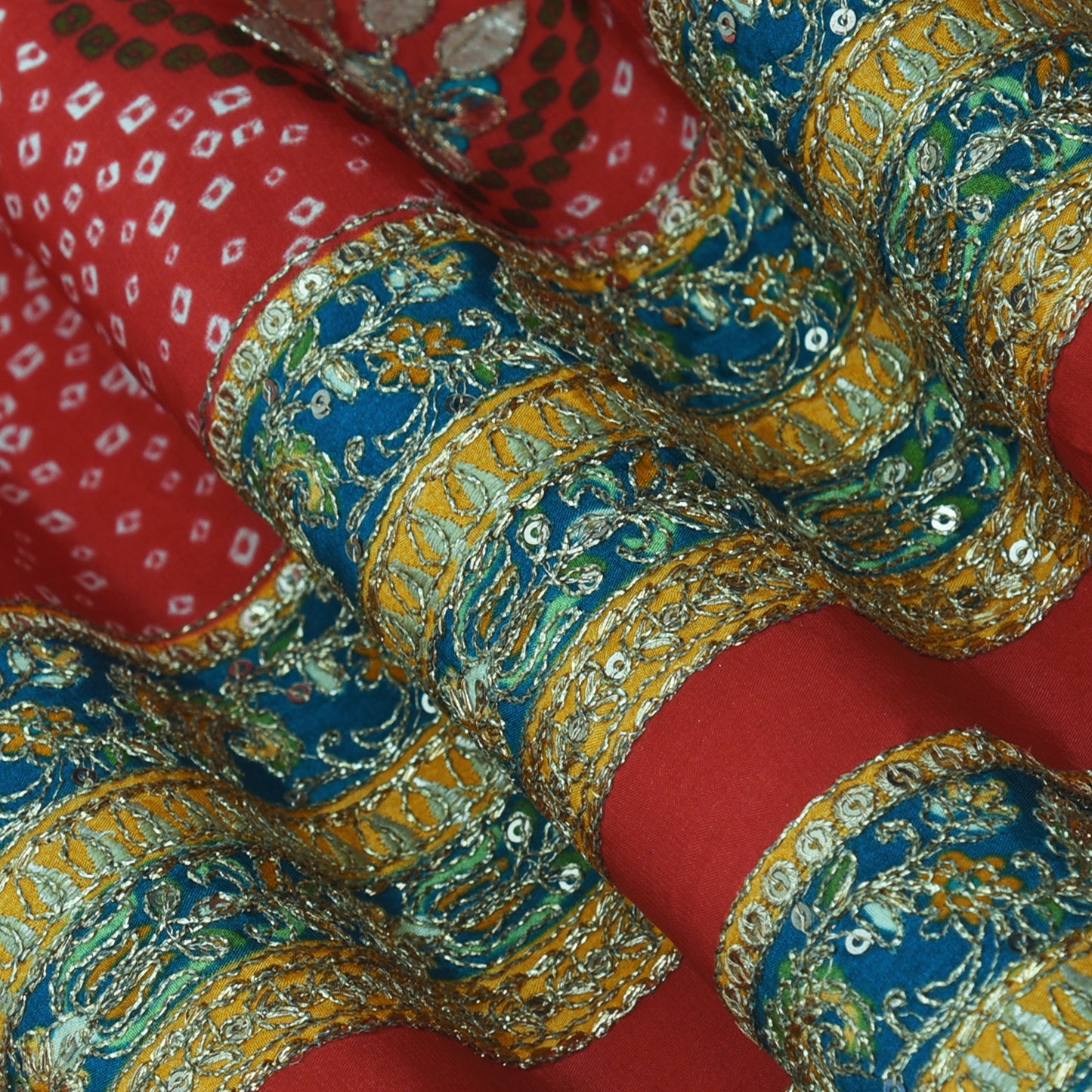 Crepe Position Print Embroidery Fabric