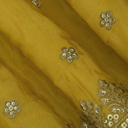 Mustard Color Tissue Embroidery Fabric