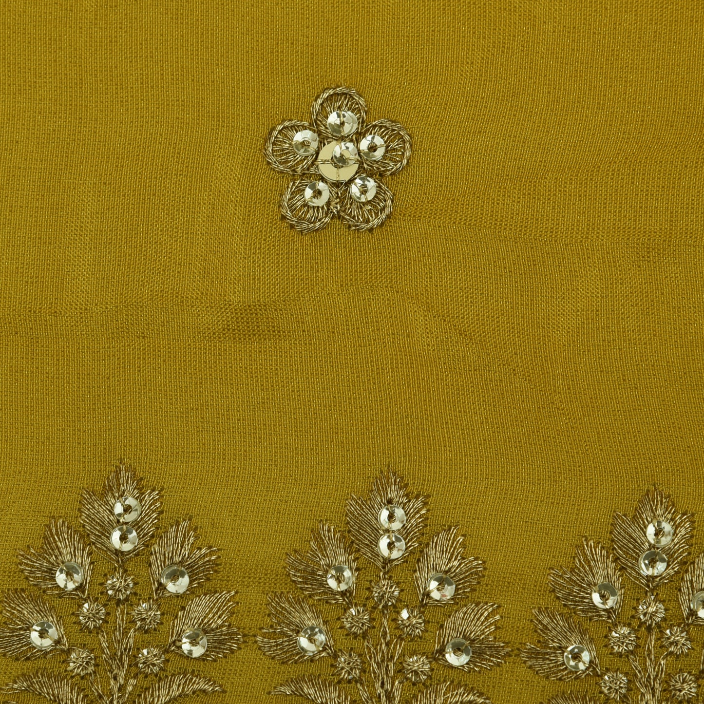 Mustard Color Tissue Embroidery Fabric