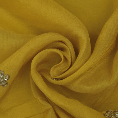 Mustard Color Tissue Embroidery Fabric