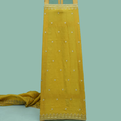 Mustard Color Tissue Embroidery Fabric