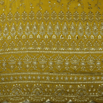 Mustard Color Tissue Embroidery Fabric