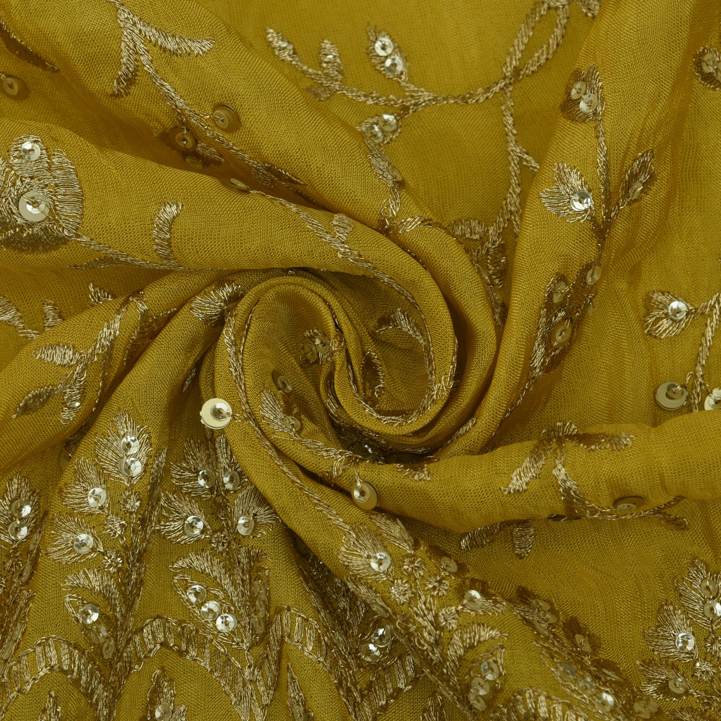 Mustard Color Tissue Embroidery Fabric