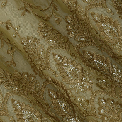 Beige Color Tissue Embroidery Fabric
