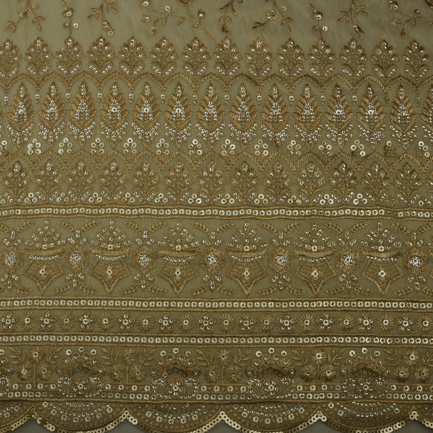 Beige Color Tissue Embroidery Fabric