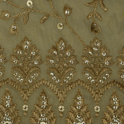 Beige Color Tissue Embroidery Fabric