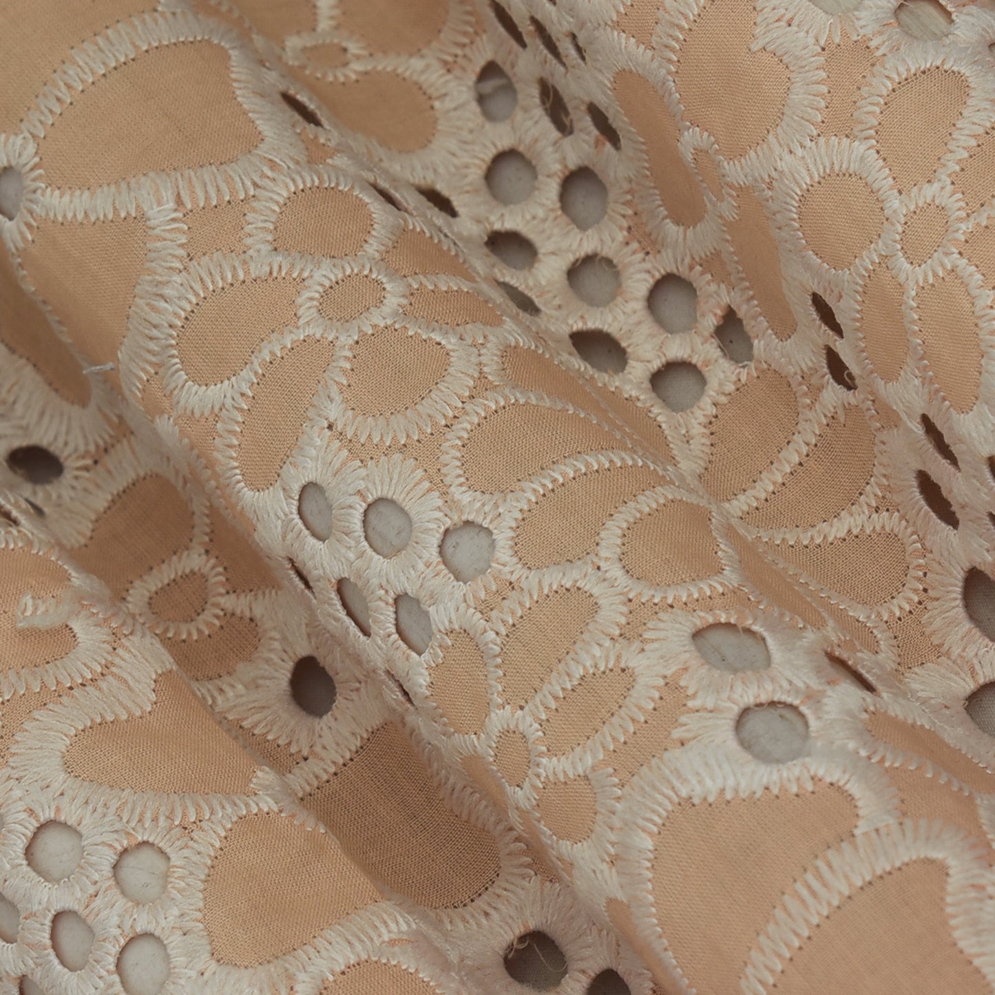 Peach Color Cotton Embroidery Fabric