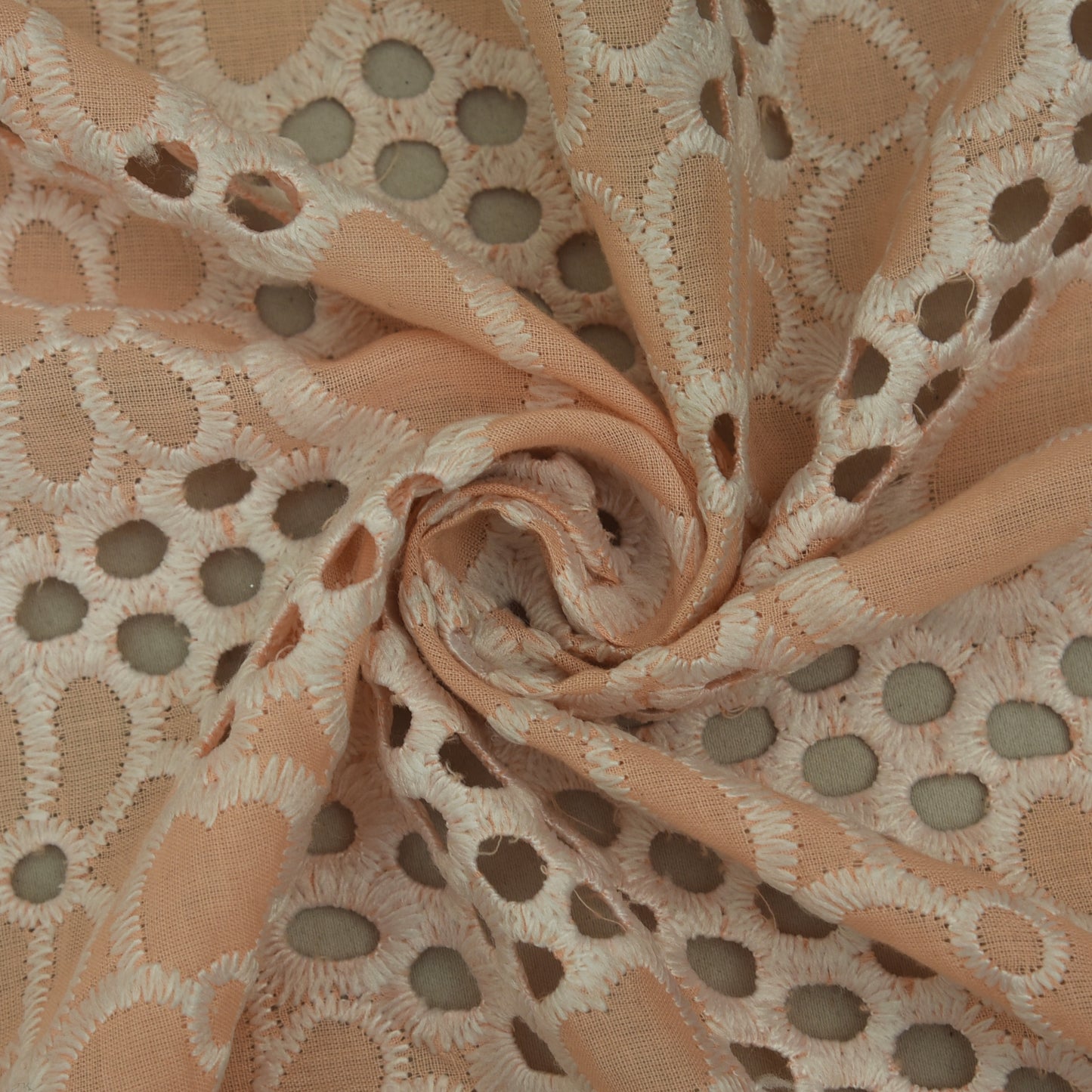 Peach Color Cotton Embroidery Fabric