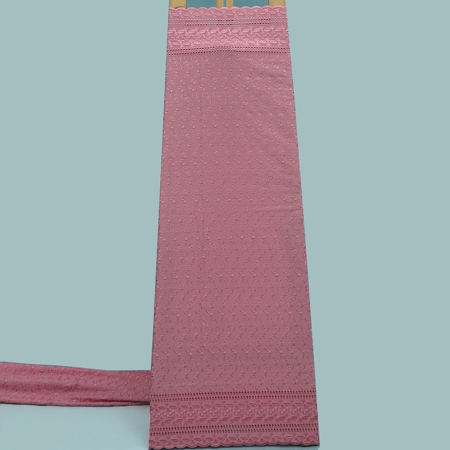 Pink Color Cotton Embroidery Fabric