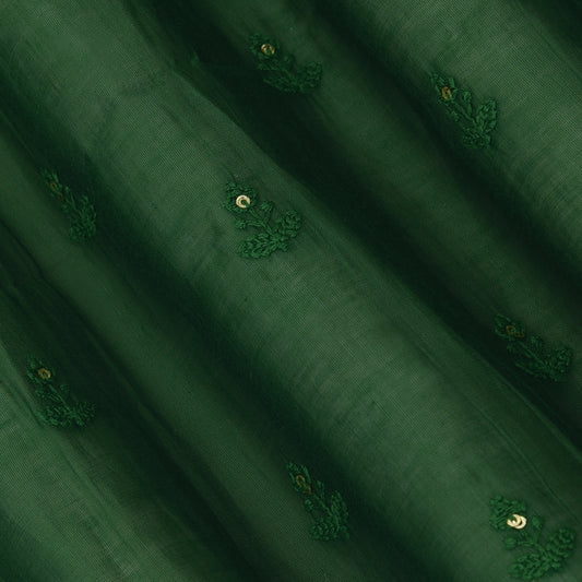 Bottle Green Color Chanderi Booti Fabric