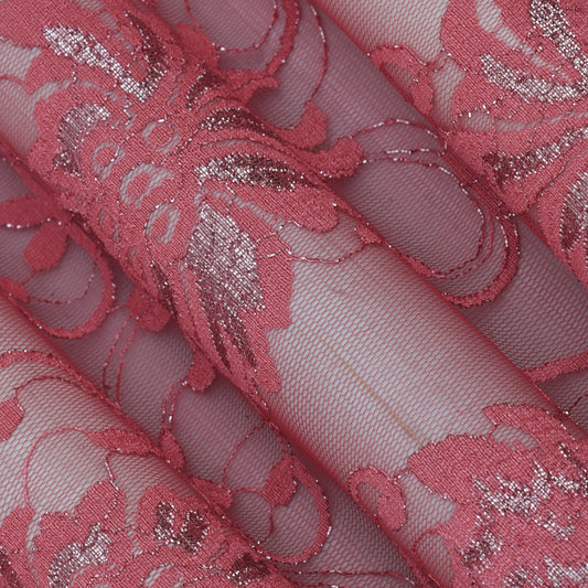 Pink Color Chantilly Lace Fabric