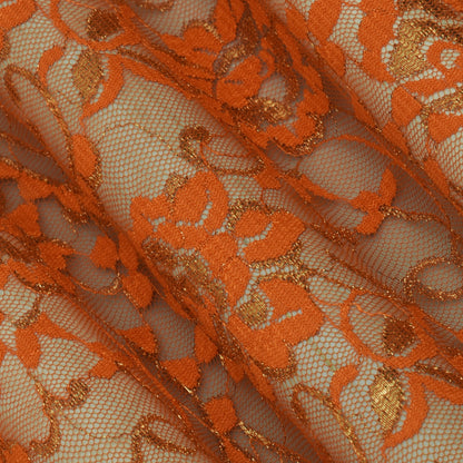 Orange Color Chantilly Lace Fabric