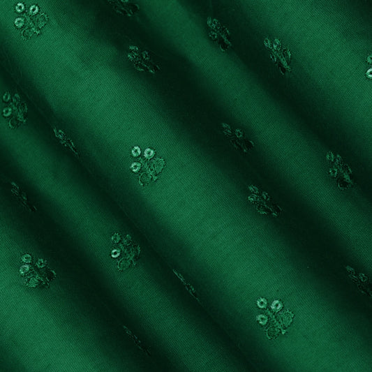 Bottle Green Color Chanderi Booti Fabric