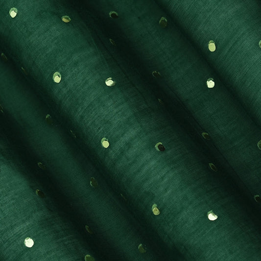 Bottle Green Color Chanderi Mukaish Fabric