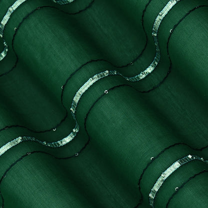 Bottle Green Color Chanderi Embroidery Fabric