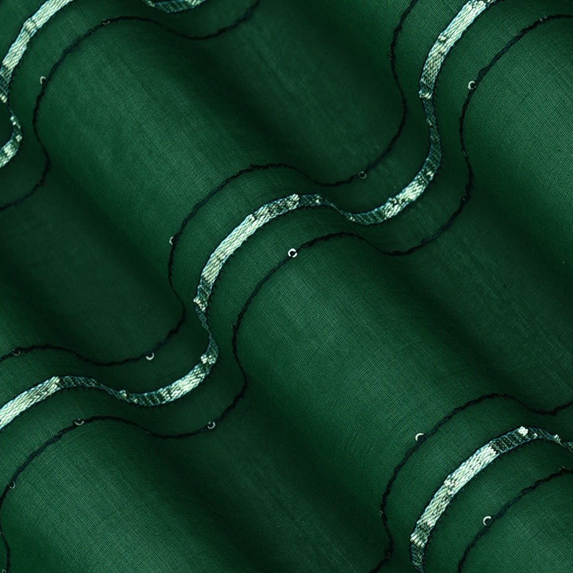 Bottle Green Color Chanderi Embroidery Fabric